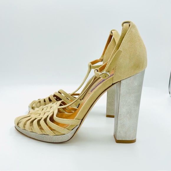 RALPH LAUREN Purple Label Madeleen Suede Leather Metallic Heels Sandals Size 37 - Picture 4 of 11